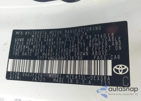 2024 Toyota Corolla Se from USA, damaged, VIN 5YFP4MCE7RP216786